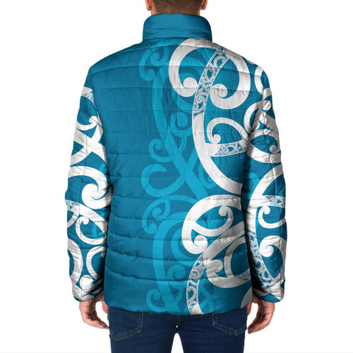 Azure Blue Maori Padded Jacket Koru Kowhaiwhai - Aussie Hoodie