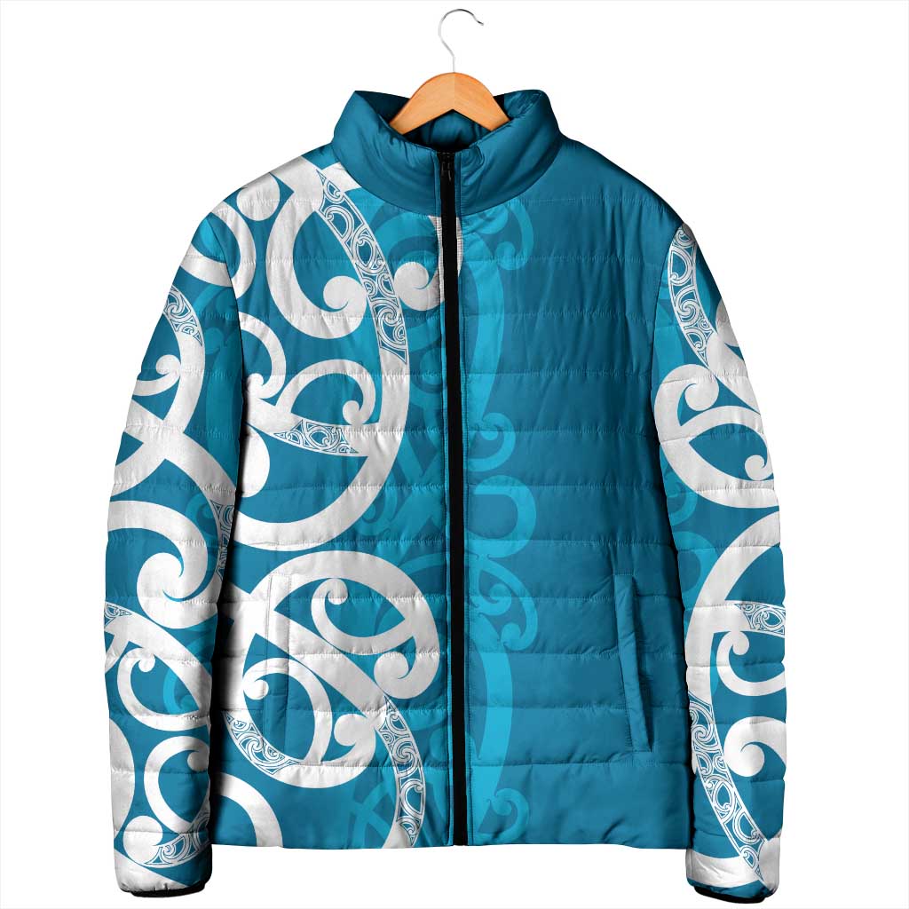 Azure Blue Maori Padded Jacket Koru Kowhaiwhai - Aussie Hoodie