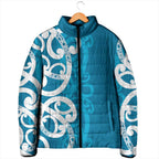 Azure Blue Maori Padded Jacket Koru Kowhaiwhai - Aussie Hoodie