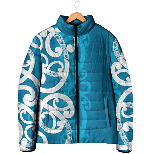 Azure Blue Maori Padded Jacket Koru Kowhaiwhai - Aussie Hoodie