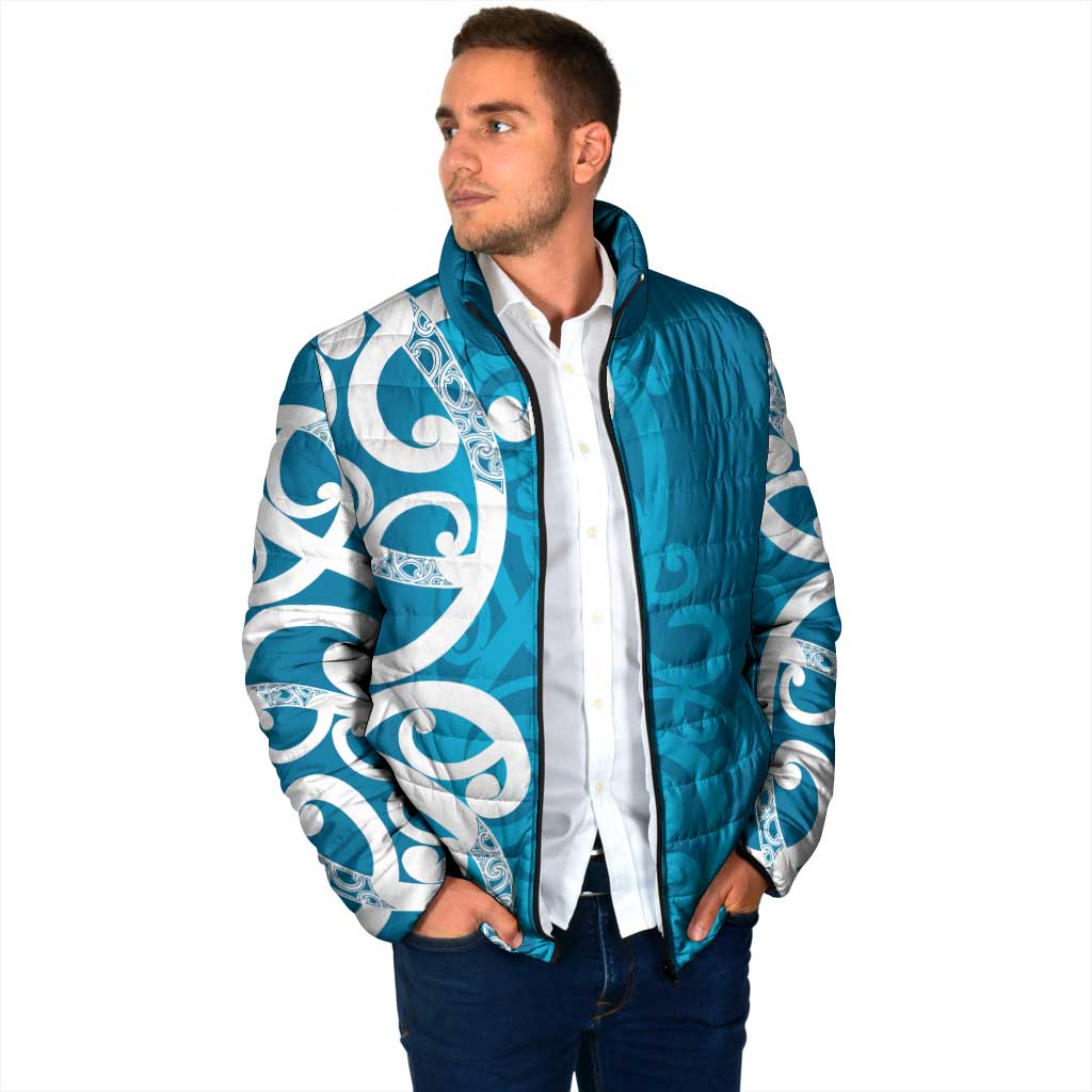 Azure Blue Maori Padded Jacket Koru Kowhaiwhai - Aussie Hoodie
