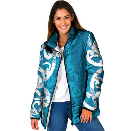 Azure Blue Maori Padded Jacket Koru Kowhaiwhai - Aussie Hoodie