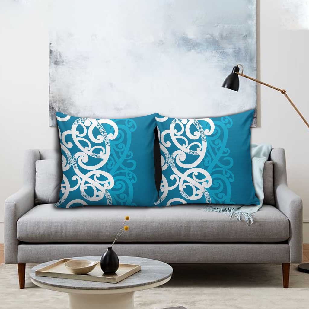 Azure Blue Maori Pillow Cover Koru Kowhaiwhai - Aussie Hoodie