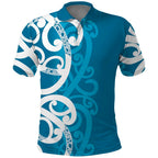 Azure Blue Maori Polo Shirt Koru Kowhaiwhai - Aussie Hoodie