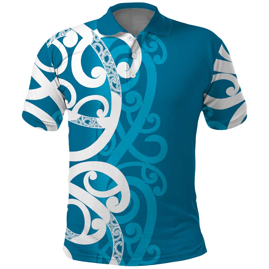 Azure Blue Maori Polo Shirt Koru Kowhaiwhai - Aussie Hoodie