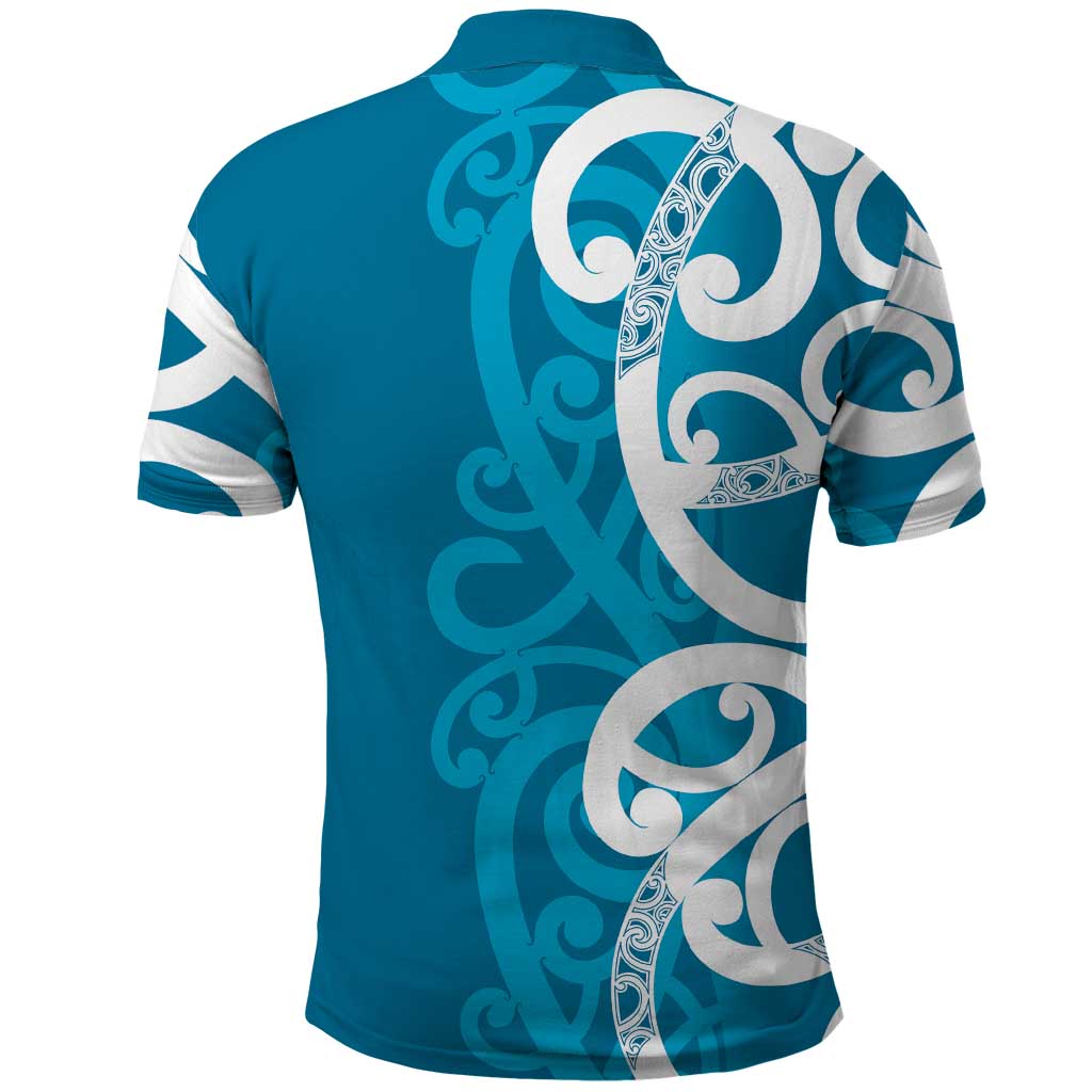 Azure Blue Maori Polo Shirt Koru Kowhaiwhai - Aussie Hoodie