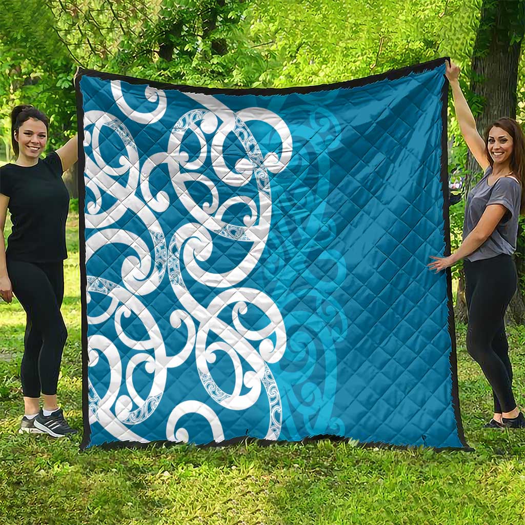 Azure Blue Maori Quilt Koru Kowhaiwhai - Aussie Hoodie
