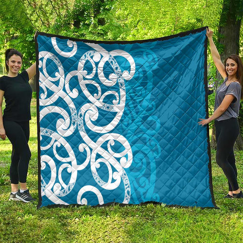 Azure Blue Maori Quilt Koru Kowhaiwhai - Aussie Hoodie