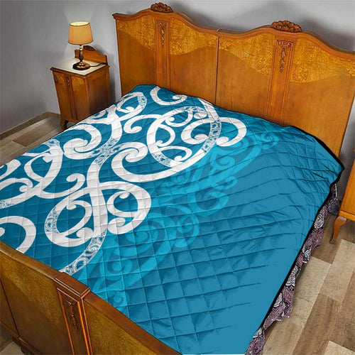 Azure Blue Maori Quilt Koru Kowhaiwhai - Aussie Hoodie