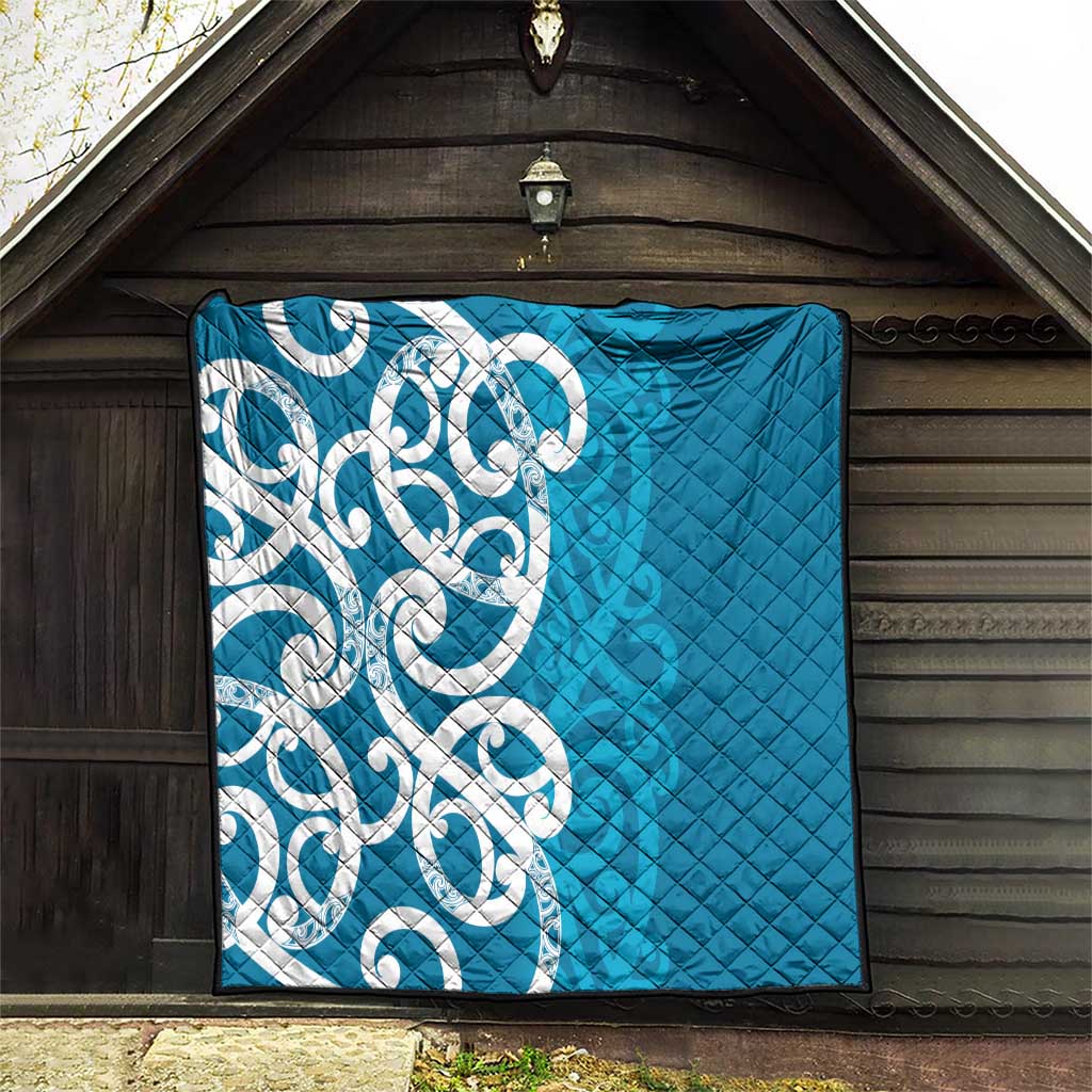 Azure Blue Maori Quilt Koru Kowhaiwhai - Aussie Hoodie