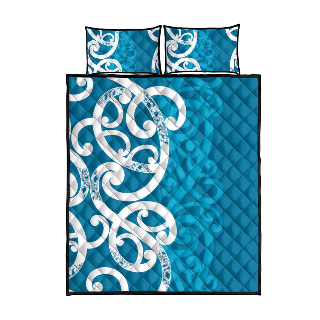 Azure Blue Maori Quilt Bed Set Koru Kowhaiwhai - Aussie Hoodie