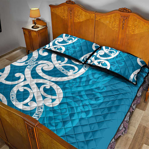 Azure Blue Maori Quilt Bed Set Koru Kowhaiwhai - Aussie Hoodie