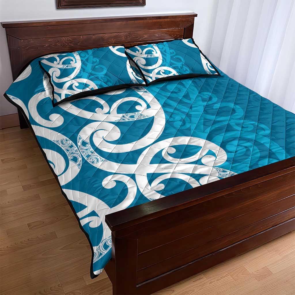 Azure Blue Maori Quilt Bed Set Koru Kowhaiwhai - Aussie Hoodie
