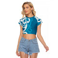Azure Blue Maori Raglan Cropped T Shirt Koru Kowhaiwhai - Aussie Hoodie