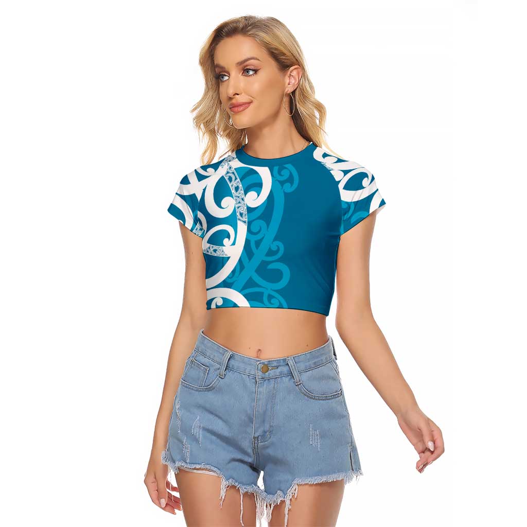Azure Blue Maori Raglan Cropped T Shirt Koru Kowhaiwhai - Aussie Hoodie