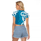 Azure Blue Maori Raglan Cropped T Shirt Koru Kowhaiwhai - Aussie Hoodie