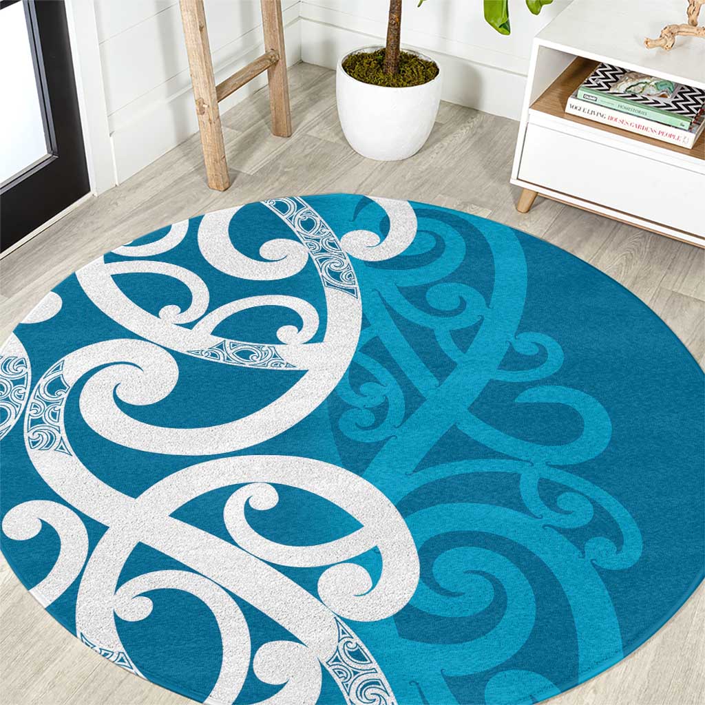 Azure Blue Maori Round Carpet Koru Kowhaiwhai - Aussie Hoodie