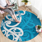 Azure Blue Maori Round Carpet Koru Kowhaiwhai - Aussie Hoodie