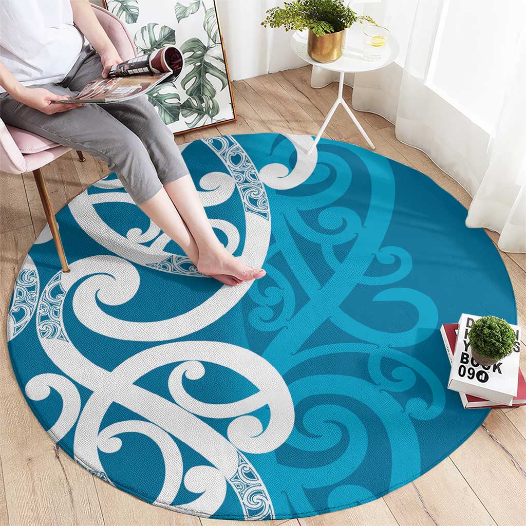 Azure Blue Maori Round Carpet Koru Kowhaiwhai - Aussie Hoodie