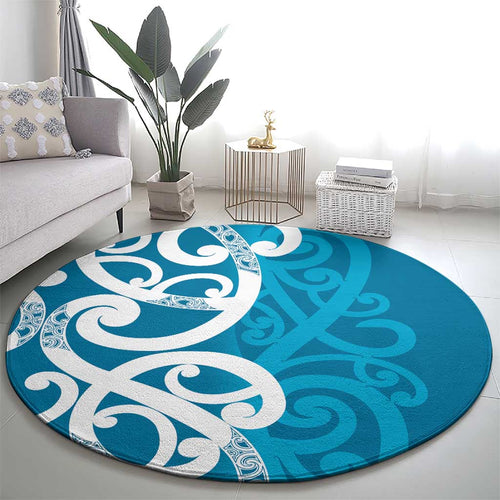 Azure Blue Maori Round Carpet Koru Kowhaiwhai - Aussie Hoodie