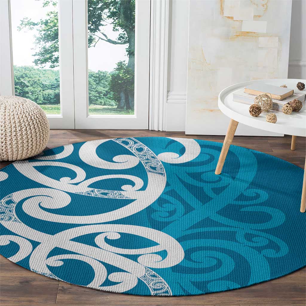 Azure Blue Maori Round Carpet Koru Kowhaiwhai - Aussie Hoodie