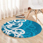 Azure Blue Maori Round Carpet Koru Kowhaiwhai - Aussie Hoodie