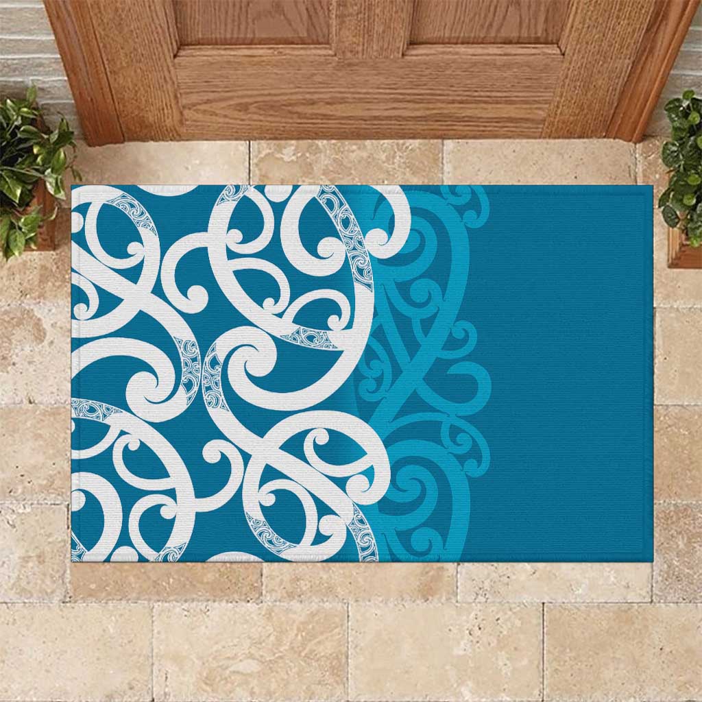 Azure Blue Maori Rubber Doormat Koru Kowhaiwhai - Aussie Hoodie