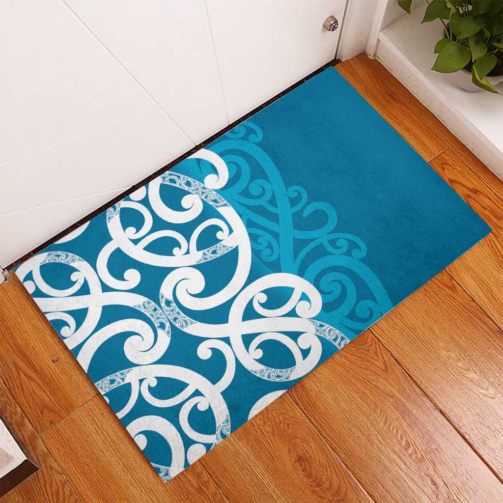 Azure Blue Maori Rubber Doormat Koru Kowhaiwhai - Aussie Hoodie