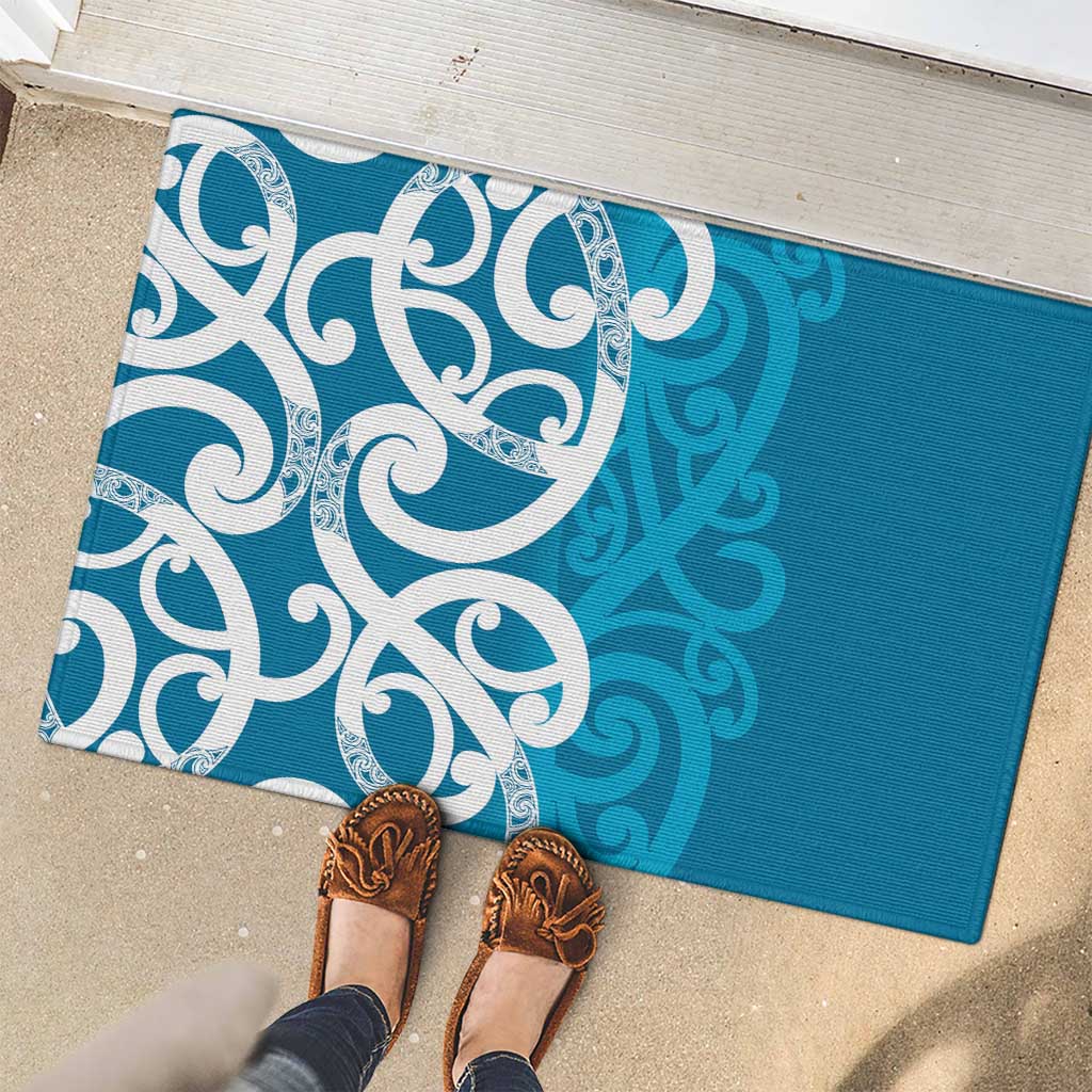 Azure Blue Maori Rubber Doormat Koru Kowhaiwhai - Aussie Hoodie
