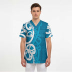 Azure Blue Maori Scrub Top Koru Kowhaiwhai - Aussie Hoodie
