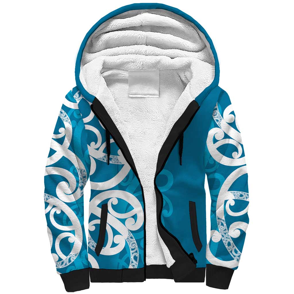 Azure Blue Maori Sherpa Hoodie Koru Kowhaiwhai - Aussie Hoodie
