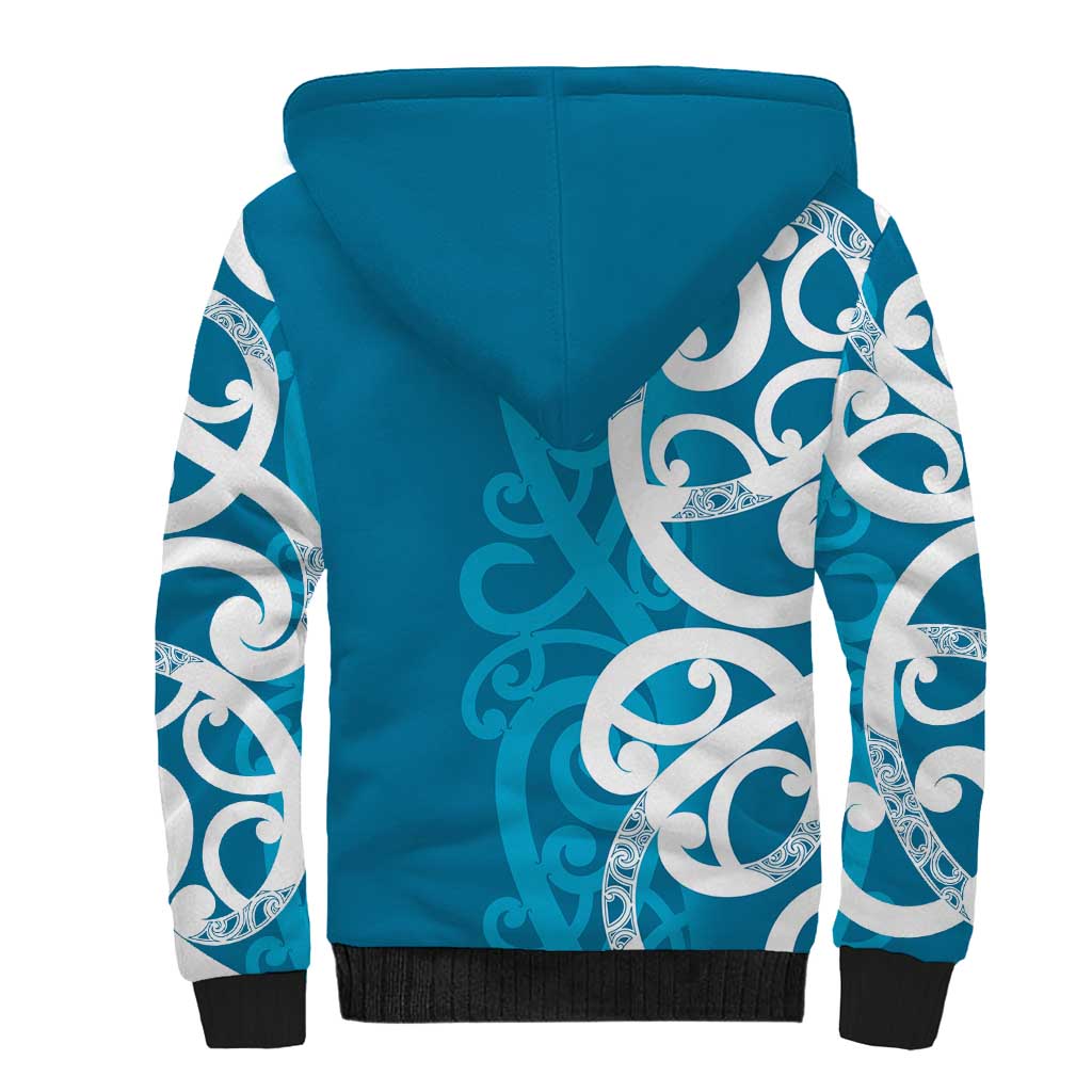 Azure Blue Maori Sherpa Hoodie Koru Kowhaiwhai - Aussie Hoodie
