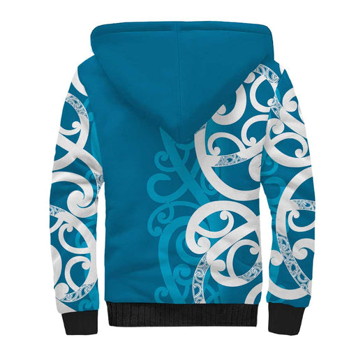 Azure Blue Maori Sherpa Hoodie Koru Kowhaiwhai - Aussie Hoodie