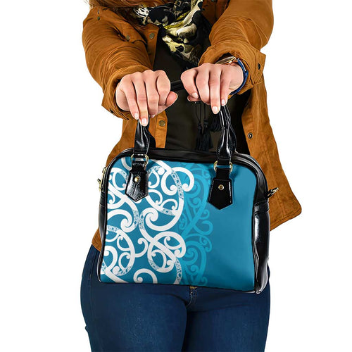 Azure Blue Maori Shoulder Handbag Koru Kowhaiwhai - Aussie Hoodie