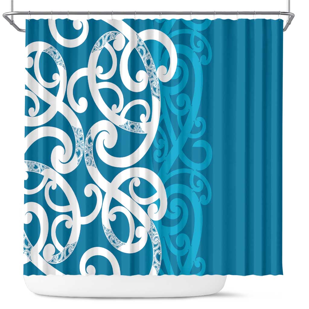 Azure Blue Maori Shower Curtain Koru Kowhaiwhai - Aussie Hoodie