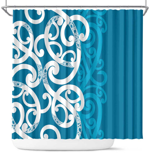Azure Blue Maori Shower Curtain Koru Kowhaiwhai - Aussie Hoodie