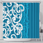 Azure Blue Maori Shower Curtain Koru Kowhaiwhai - Aussie Hoodie
