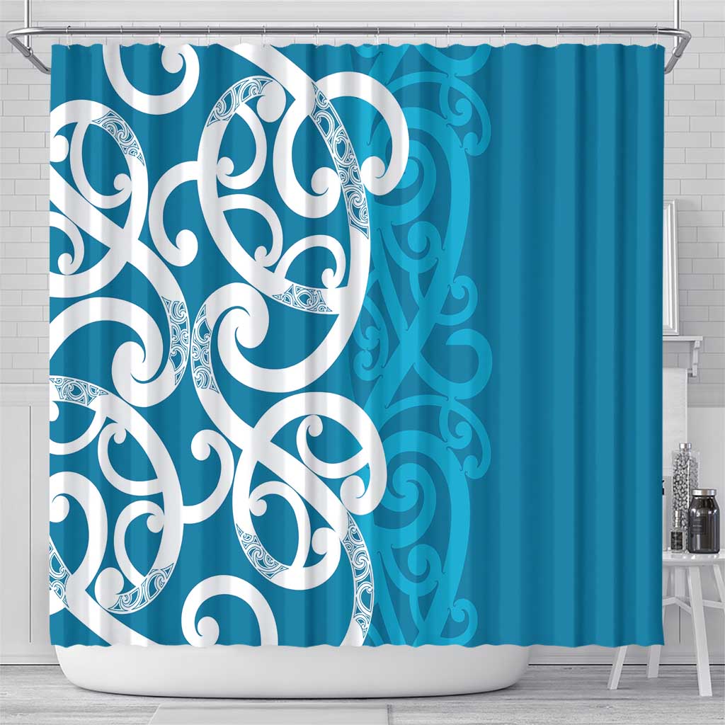 Azure Blue Maori Shower Curtain Koru Kowhaiwhai - Aussie Hoodie