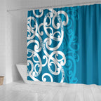 Azure Blue Maori Shower Curtain Koru Kowhaiwhai - Aussie Hoodie