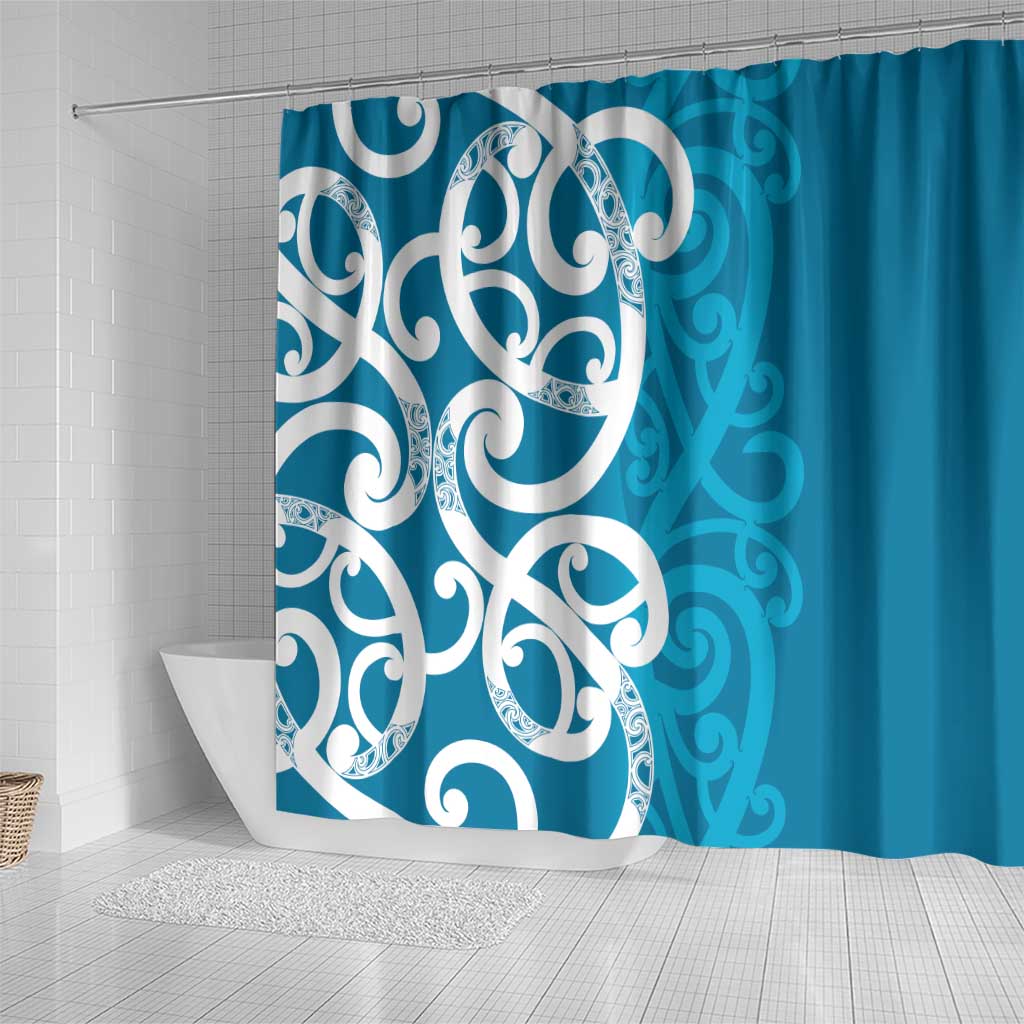 Azure Blue Maori Shower Curtain Koru Kowhaiwhai - Aussie Hoodie