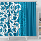 Azure Blue Maori Shower Curtain Koru Kowhaiwhai - Aussie Hoodie