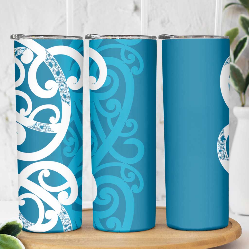 Azure Blue Maori Skinny Tumbler Koru Kowhaiwhai - Aussie Hoodie