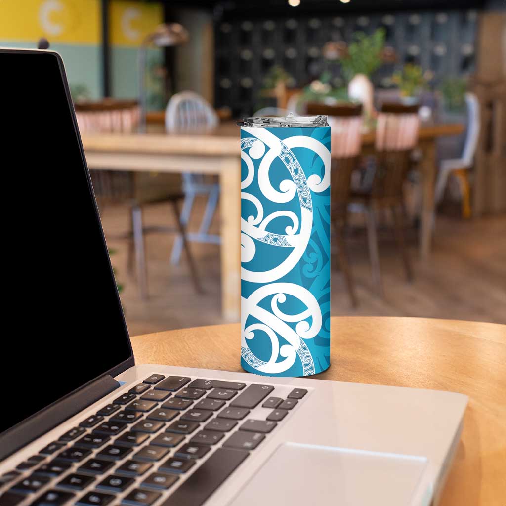 Azure Blue Maori Skinny Tumbler Koru Kowhaiwhai - Aussie Hoodie