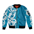 Azure Blue Maori Sleeve Zip Bomber Jacket Koru Kowhaiwhai - Aussie Hoodie