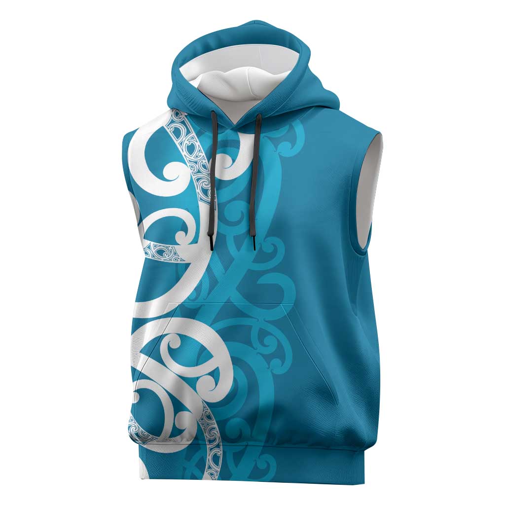Azure Blue Maori Sleeveless Hoodie Koru Kowhaiwhai - Aussie Hoodie
