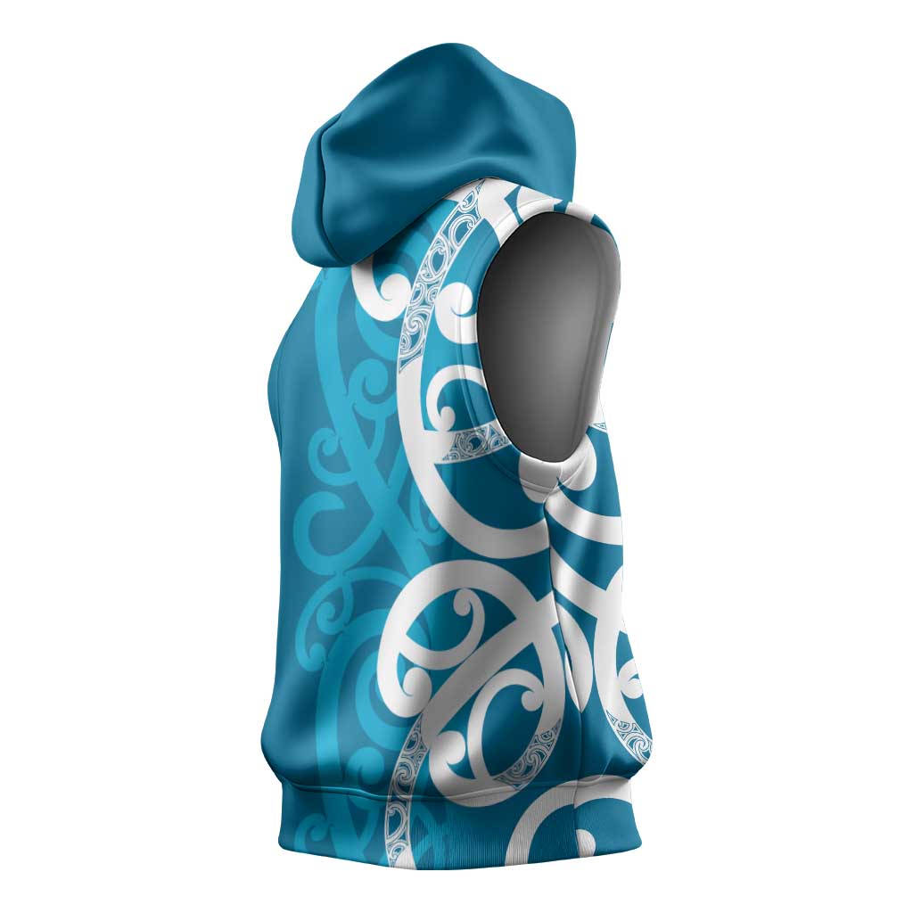 Azure Blue Maori Sleeveless Hoodie Koru Kowhaiwhai - Aussie Hoodie