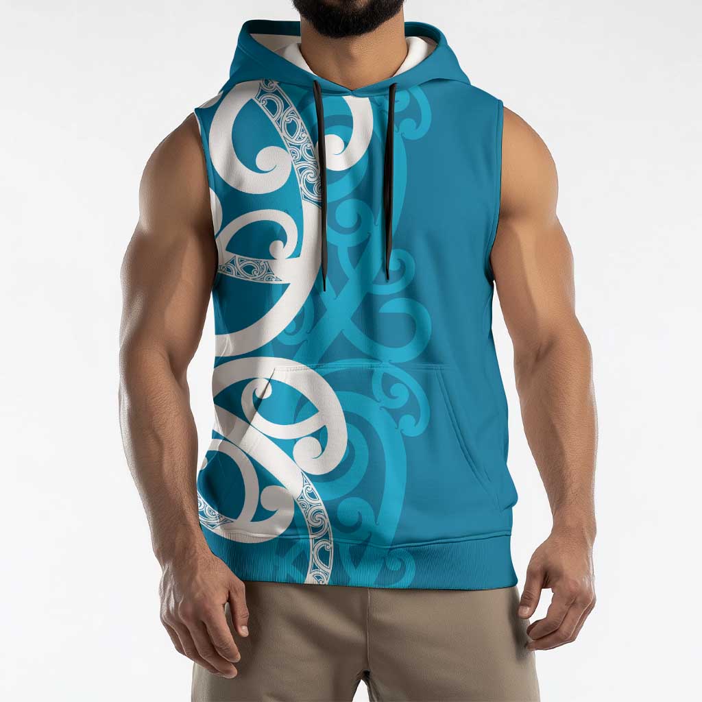 Azure Blue Maori Sleeveless Hoodie Koru Kowhaiwhai - Aussie Hoodie