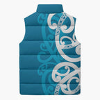 Azure Blue Maori Sleeveless Puffer Jacket Koru Kowhaiwhai - Aussie Hoodie