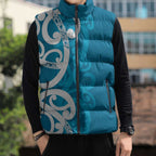 Azure Blue Maori Sleeveless Puffer Jacket Koru Kowhaiwhai - Aussie Hoodie