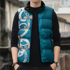 Azure Blue Maori Sleeveless Puffer Jacket Koru Kowhaiwhai - Aussie Hoodie